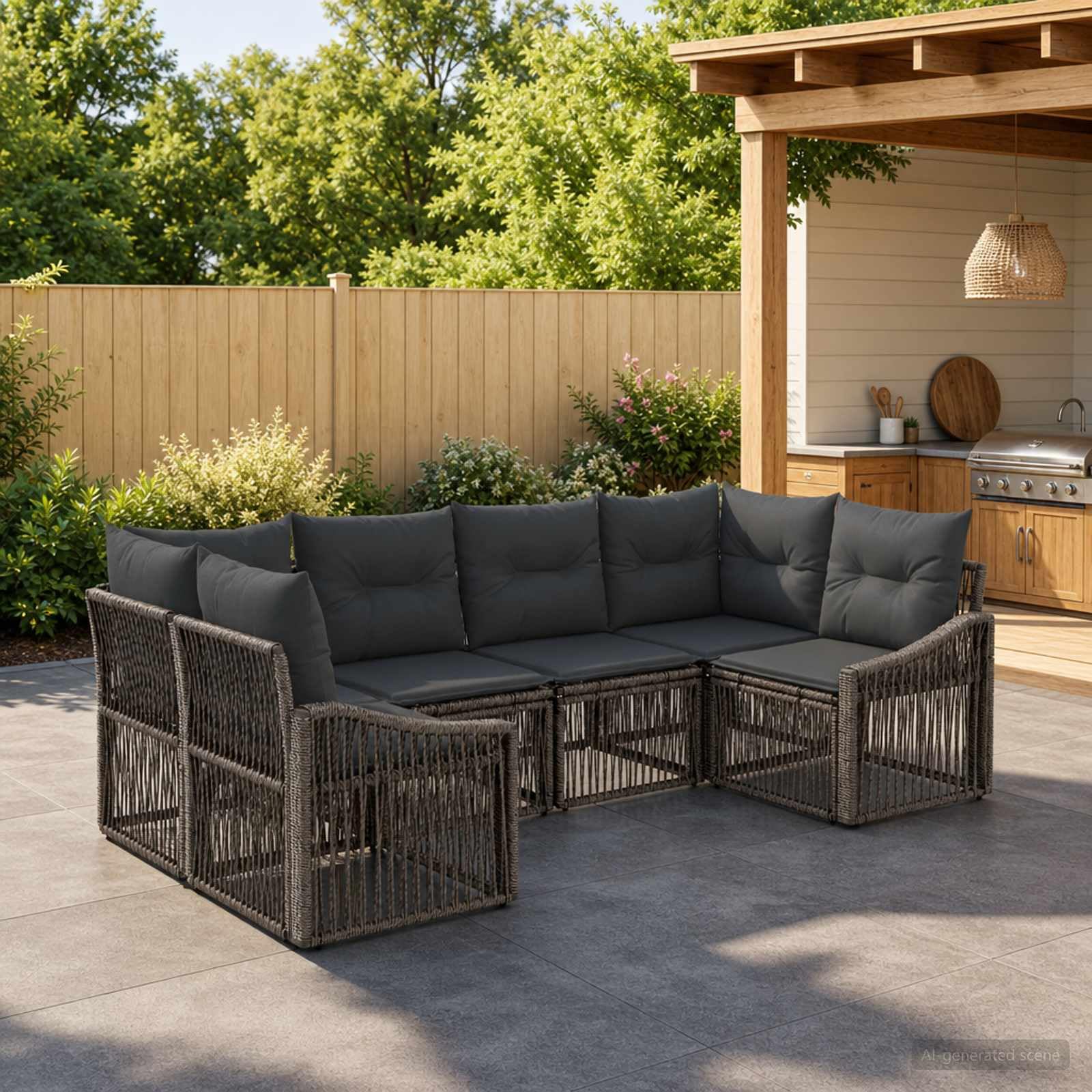 Generisch Gartensofa-Set 6 STK. 6-Sitzanzahl Grau Poly-Rattan,Gartensofas,50.2 kg-3436103