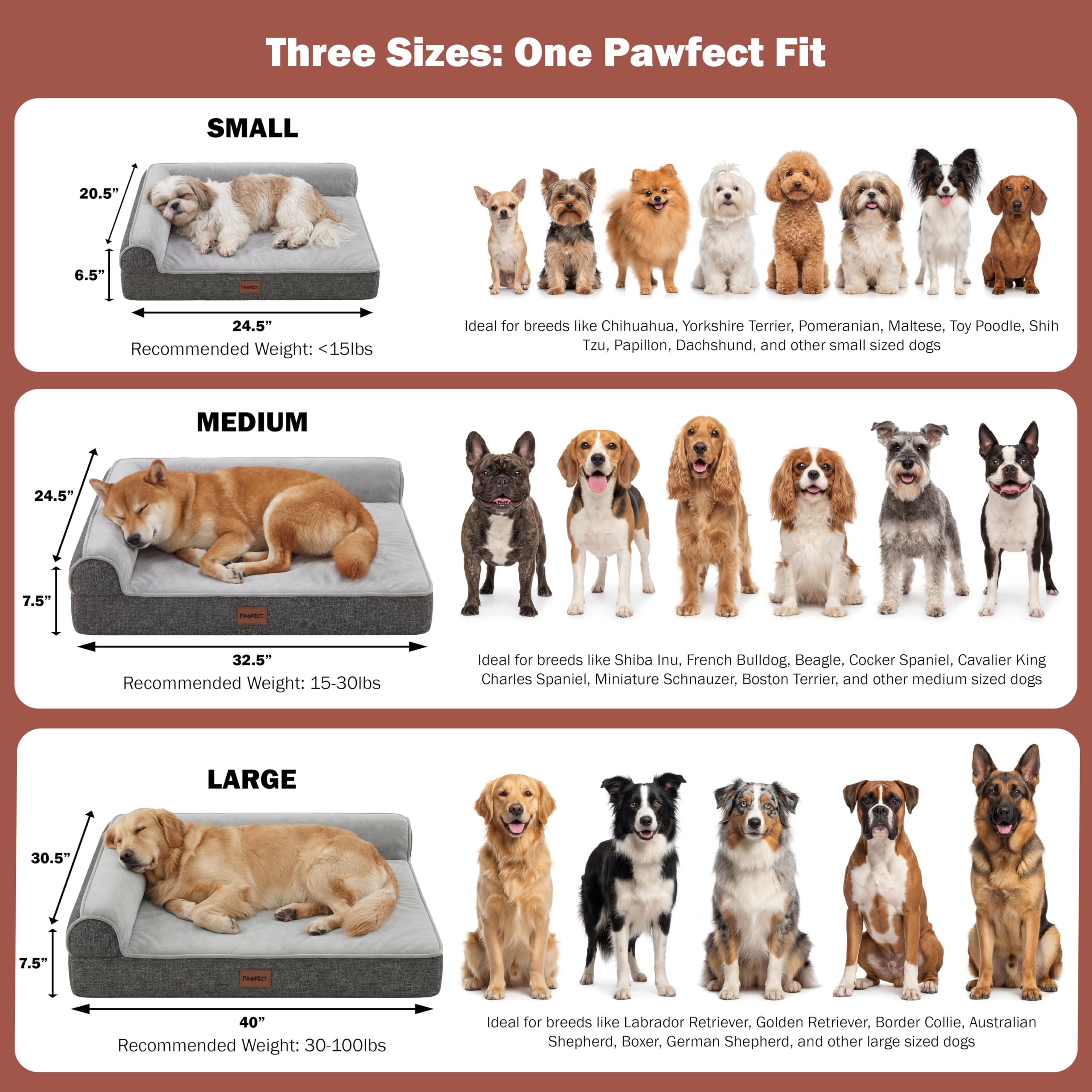 Pawfect Cama ortopédica para perros medianos, grandes y XL, cama para mascotas de espuma viscoelástica de alta densidad de 7 pulgadas con forro impermeable, fundas dobles extraíbles lavables, sofá