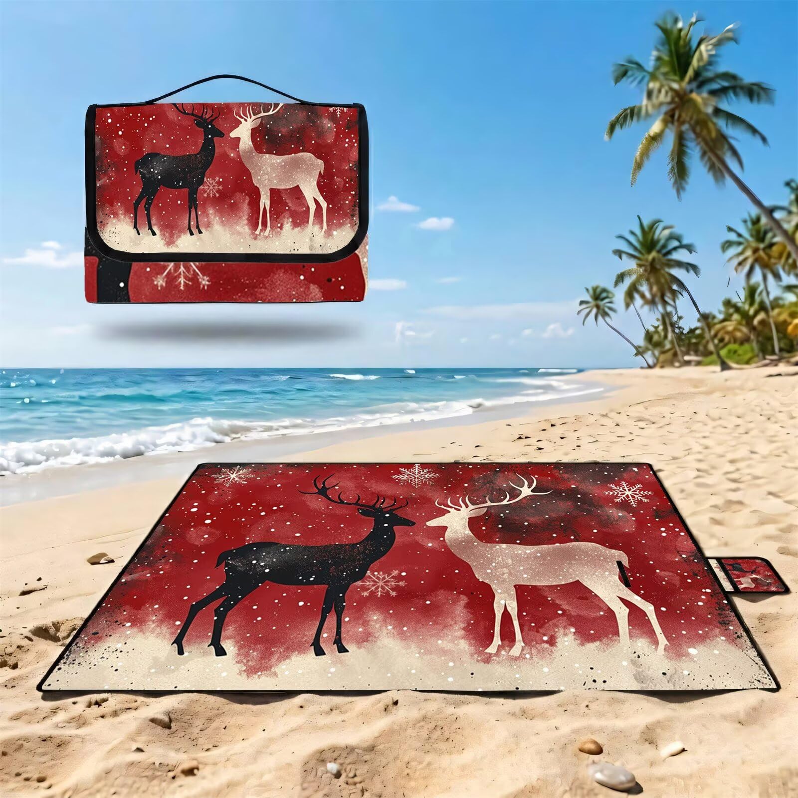 Coperta de Picnic Grande 200x200 cm, Cervo Manta Picnic Impermeable Anti-Sabbia Manta de Playa Pieghevole, Outdoor Picnic Blanket per Spiaggia, Camping, Giardino, Trekking - un animale UZ-940