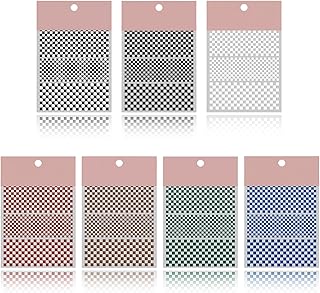 Nextpal 7 Pcs Checkered Nail Stickers, Plaid Nail Art Decals Self Adhesive Manicure Designs, for Women Girls Daily Use Party Wedding Salon Professional Nail Decor Fashion Beauty Accessories