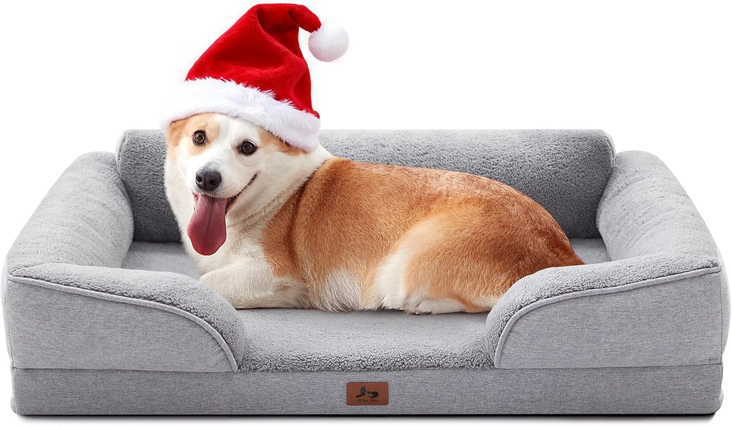 Orthopedic Dog Beds for Medium Size Dogs, Waterproof Egg-Crate Foam Pet Couch Bed with Soft Sides, Non-Slip Dog Sofa with Fleece Removable Washable Cover, 35"L Supportive Pet Sofa, Light Grey Light Grey Sherpa Fleece 35"L x 25"W x 9.5"Th