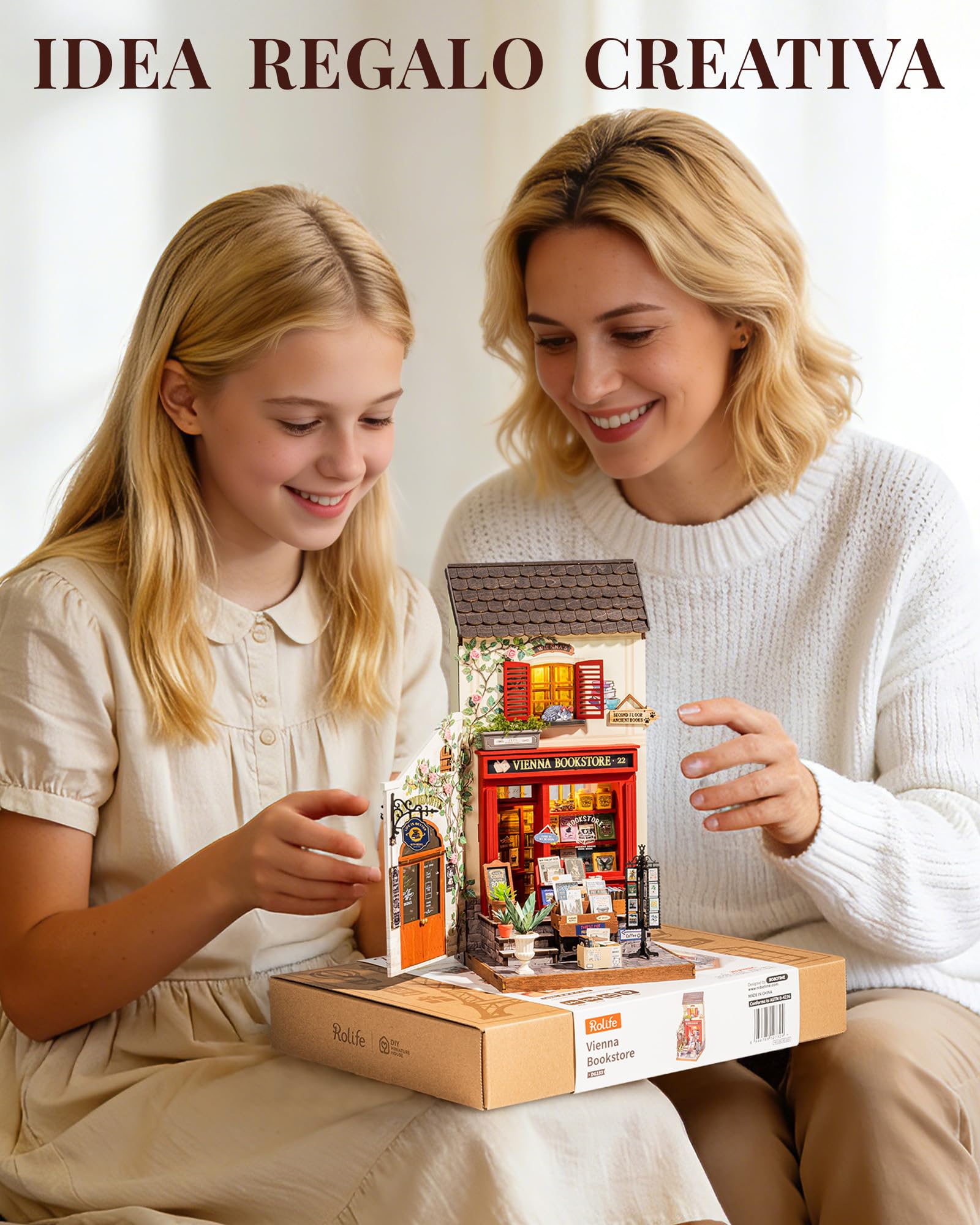 Rolife Miniature Casa Libreria Vienna, 290 pezzi Kit Casa in Miniatura DIY, Modellismo da Costruire Adulti Casa delle Bambole in Legno Puzzle 3D Nessun collante necessario