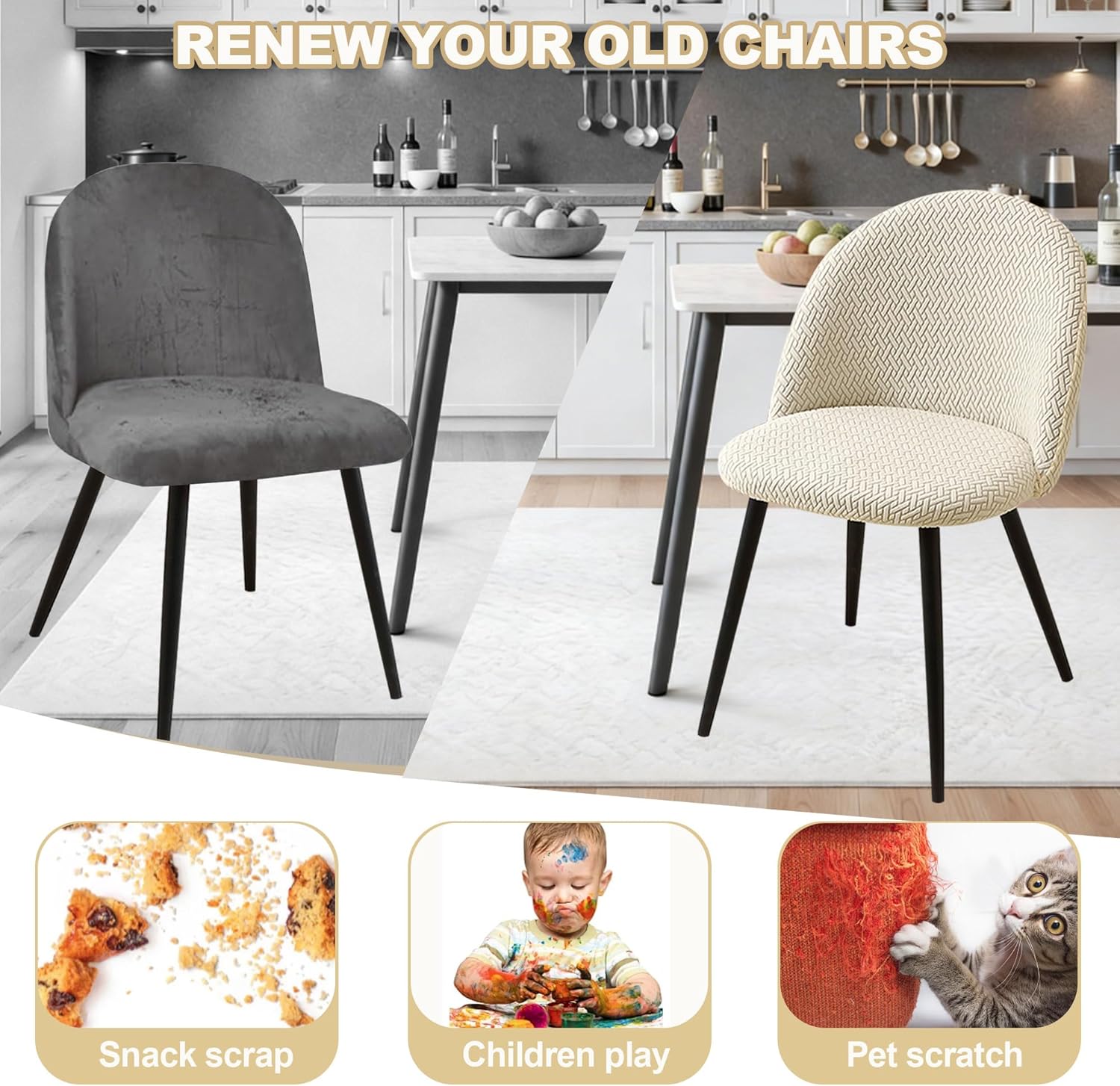 Mid Century Modern Dining Chair Covers Set of 4 Stretch Curved Back Dining Room Chair Slipovers Armless Round Back Chair Slipcovers for Kitchen Office Living Room Beige