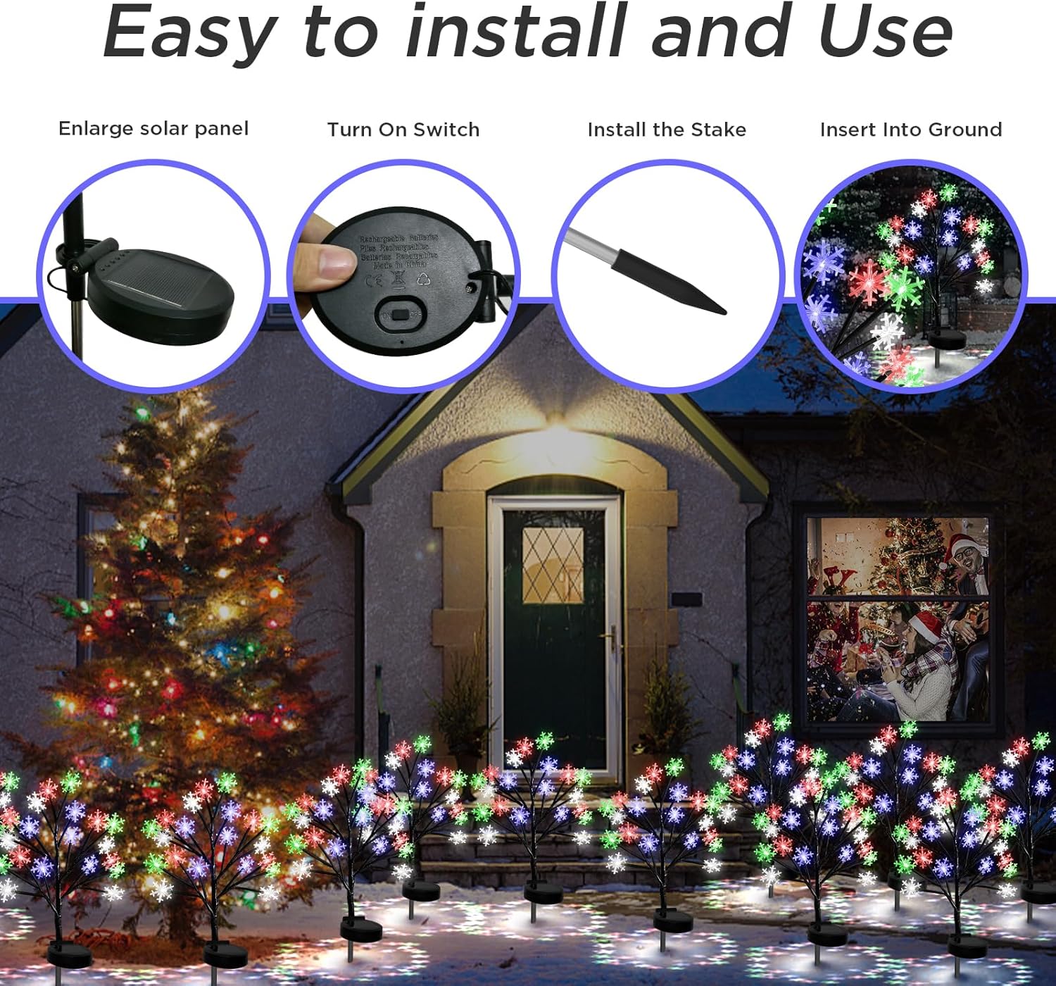 Multicolor Snowflakes Solar Pathway Lights for Christmas Decorations Outdoor - 2PACK 40LED Garden Stake Lights, Waterproof Outdoor Snowflakes Solar Christmas Lights for Garden Yard Patio Xmas Decor