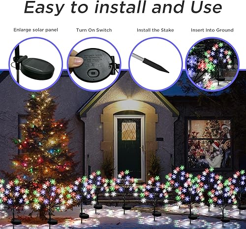 Miniatura 7 de Luces solares de camino de copos de nieve multicolor para decoraciones de Navidad al aire libre - Paquete de 2 luces de estaca de Navidad de 40 LED,