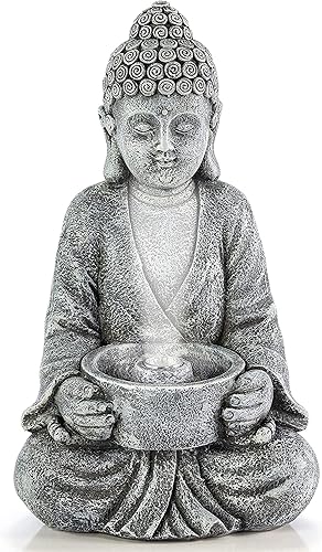 Miniatura 1 de VP Home Estatua de Buda para decoración del hogar y al aire libre, funciona con energía solar, luz LED parpadeante, luz de jardín, meditación zen,