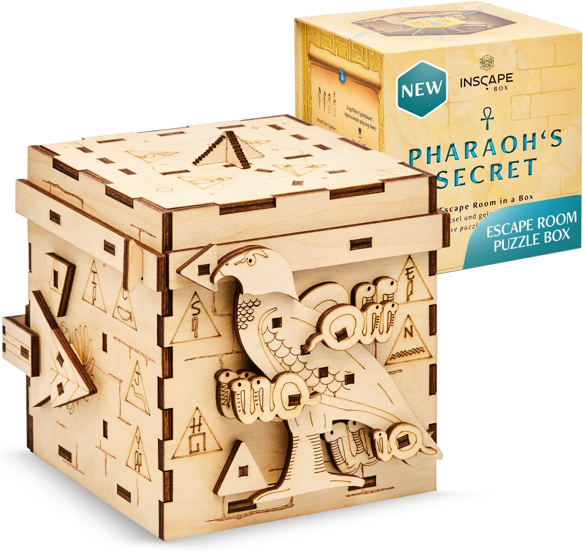 Pharaoh’s Secret Puzzle Box - Escape Room in A Box for Adults - 148 Pieces - Birch Wood - Egyptian Style - 1 Set - 1 Item - 1 Count - Ages 14+