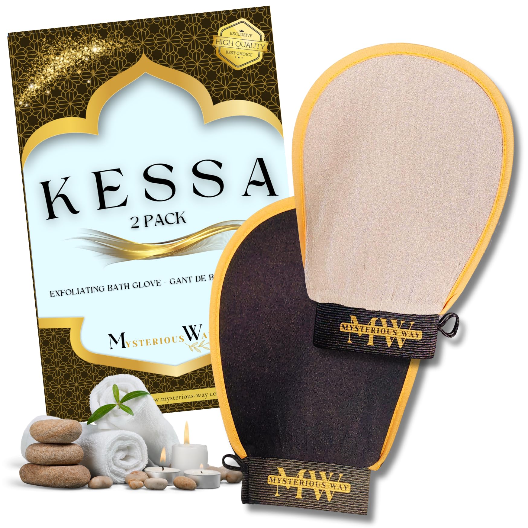 KESSA Guante Exfoliante X 2 Exfoliante Piel Natural, Guante de Crin, Guante Kessa Hammam y Spa, Guante exfoliante corporal, Guante exfoliante corporal Fydari para hombres y mujeres