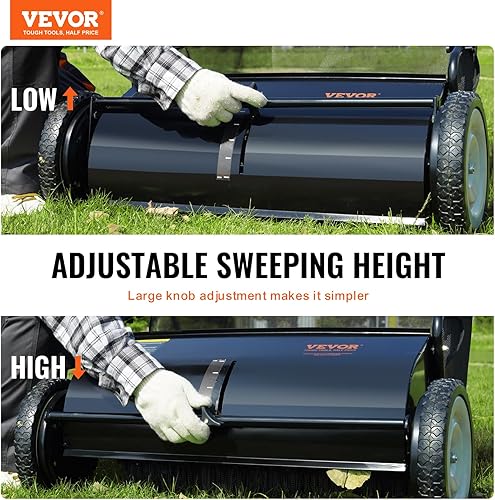 Miniatura 2 de VEVOR Barredora de césped de empuje, colector de hojas y césped de 26 pulgadas, ruedas de goma fuertes y acero grueso resistente, duradero para usar