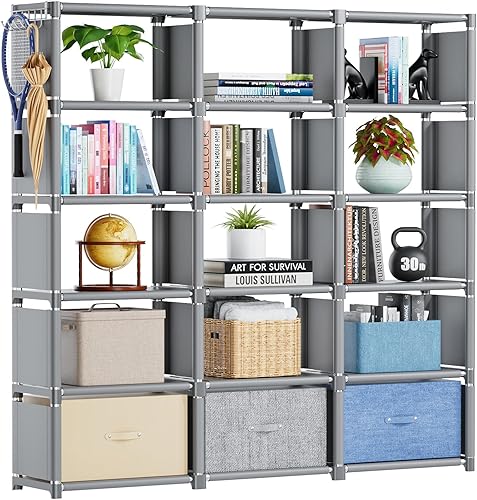 Mavivegue Librería, organizador de almacenamiento de 15 cubos, organizador de estante para libros, estante alto, estuches para libros, estante de