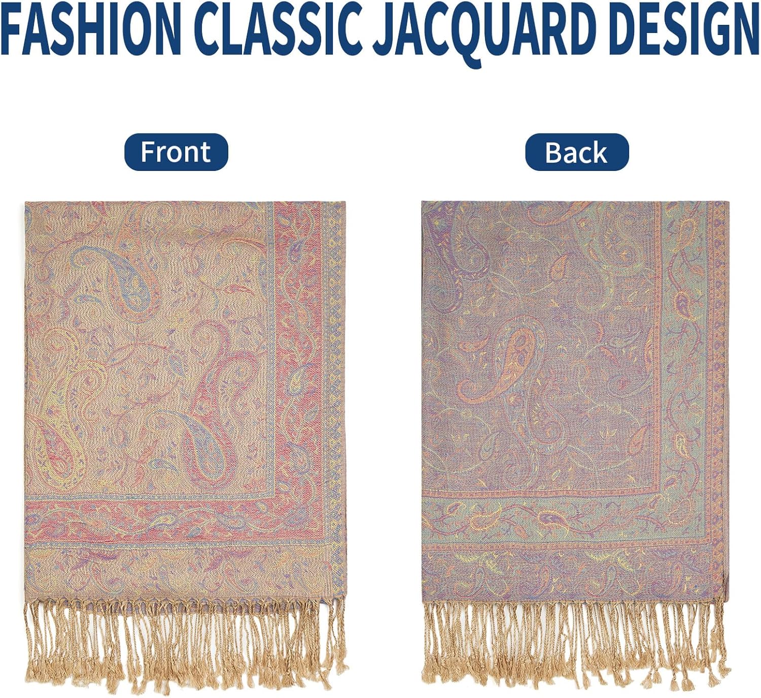 Paisley Pashmina Shawls and Wraps for Women Reversible Jacquard Festival Rave Pashmina Scarves with Fringe Vintage - Image 4