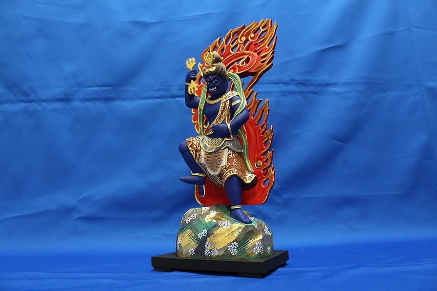 Amazon｜木彫仏像 蔵王権現立像身丈6寸岩座火焔光背桧木彩色