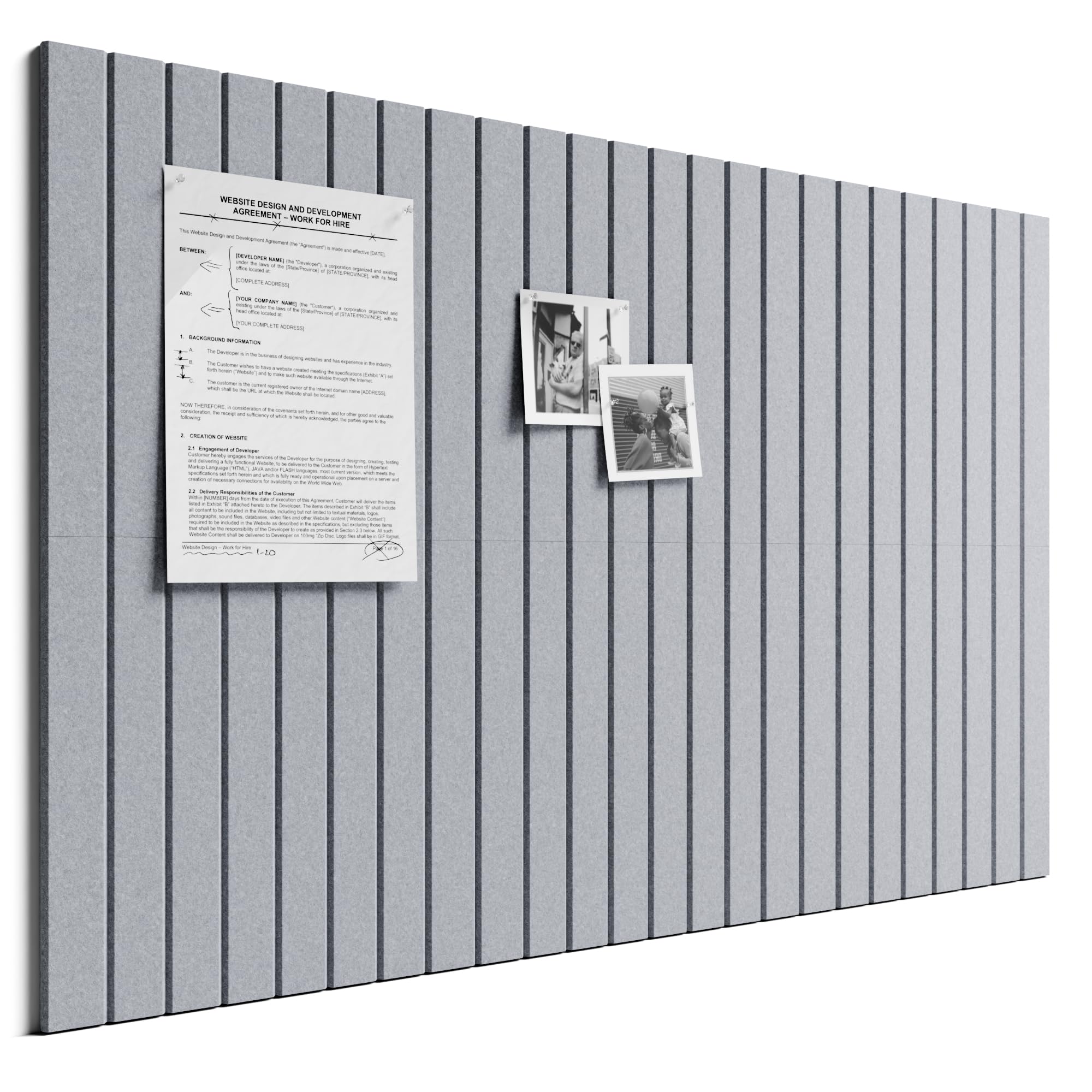 Bumusty Large Cork Board Alternative-36 x 24" Felt Bulletin Board Tiles, with 30 Pushpins, 40 Adhesive Tabs, 6-Pack Slat Wall Paneling, Cork Boards for Office Push Pin Board Felt Board-Soft Gray