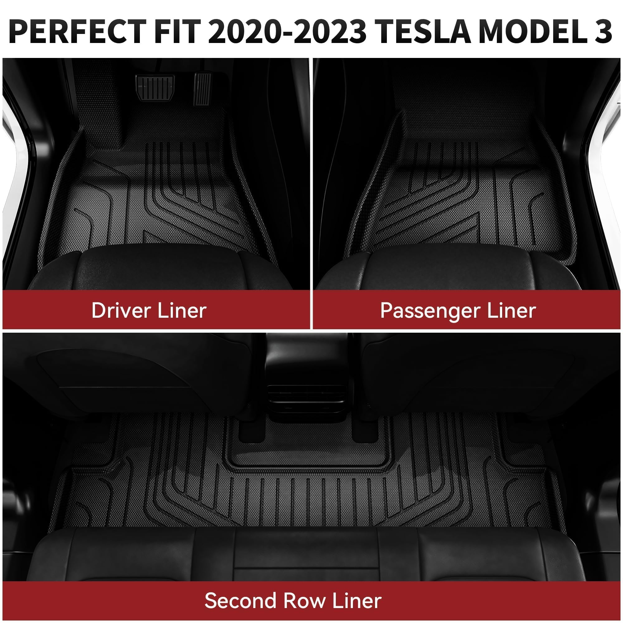 YITAMOTOR Tesla Model 3 Floor Mats Full Set Custom Fit 2020-2023 All-Weather Cargo Liners Rear Cargo Tray Trunk — view 4