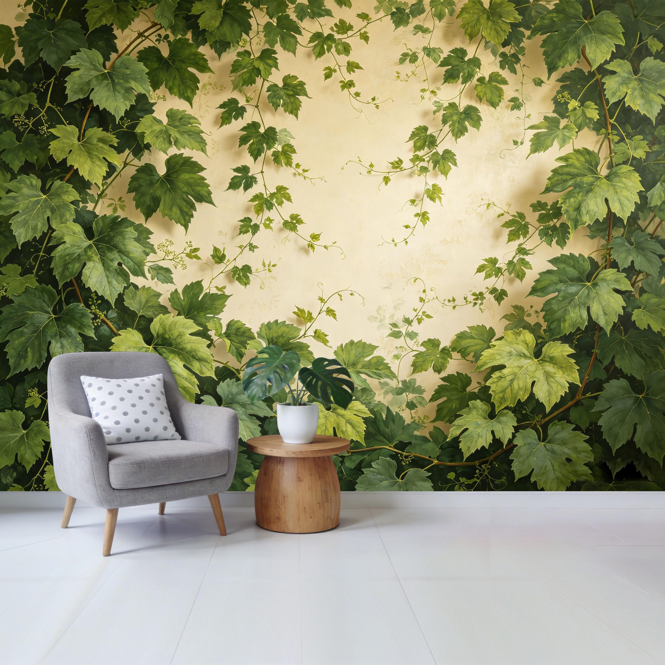 Qzlithotic Yq2605250625 Custom Size Wall Mural Lush Green Vine Leaves Botanical Oil Painting Texture Selfadhesive Wall Fabric Removable Wallpaper For Home Office Decor