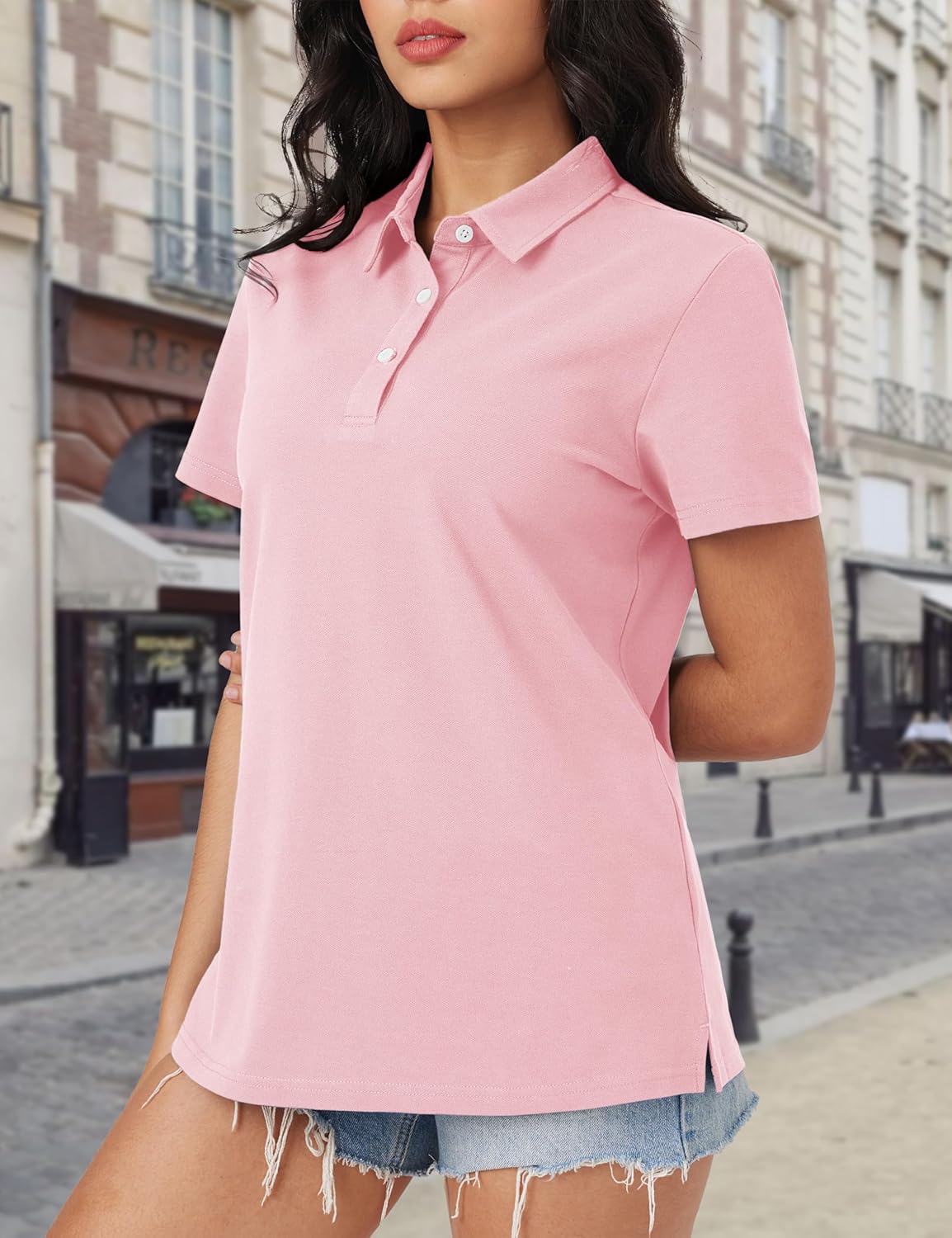 MAGCOMSEN Women's Polo Shirts Cotton Short Sleeve Shirt 3 Buttons Collared Shirts Summer Casual Wicking Golf Tops - Image 3