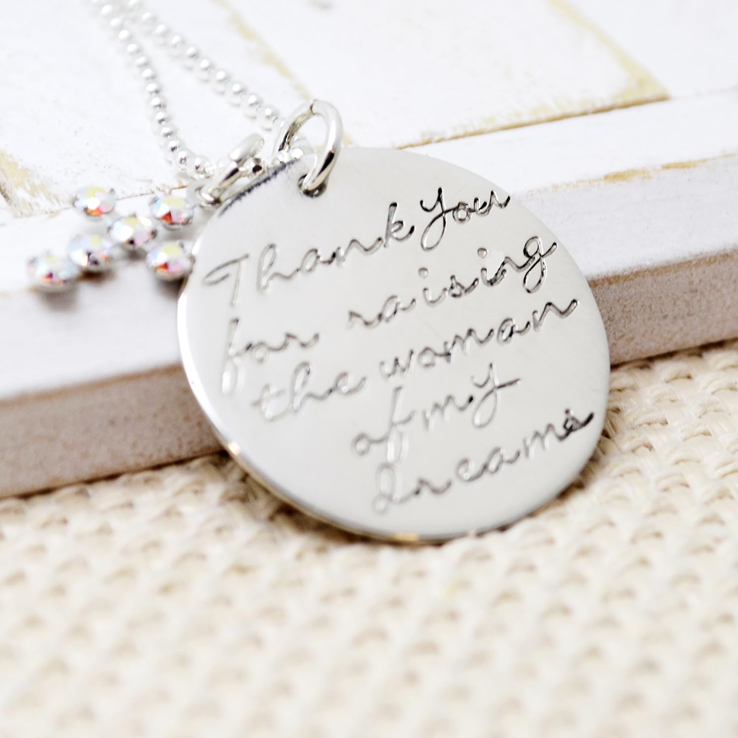 Thank You for Raising the Woman Of My Dreams Cross Personalized Necklace - Wedding Gift for Mom