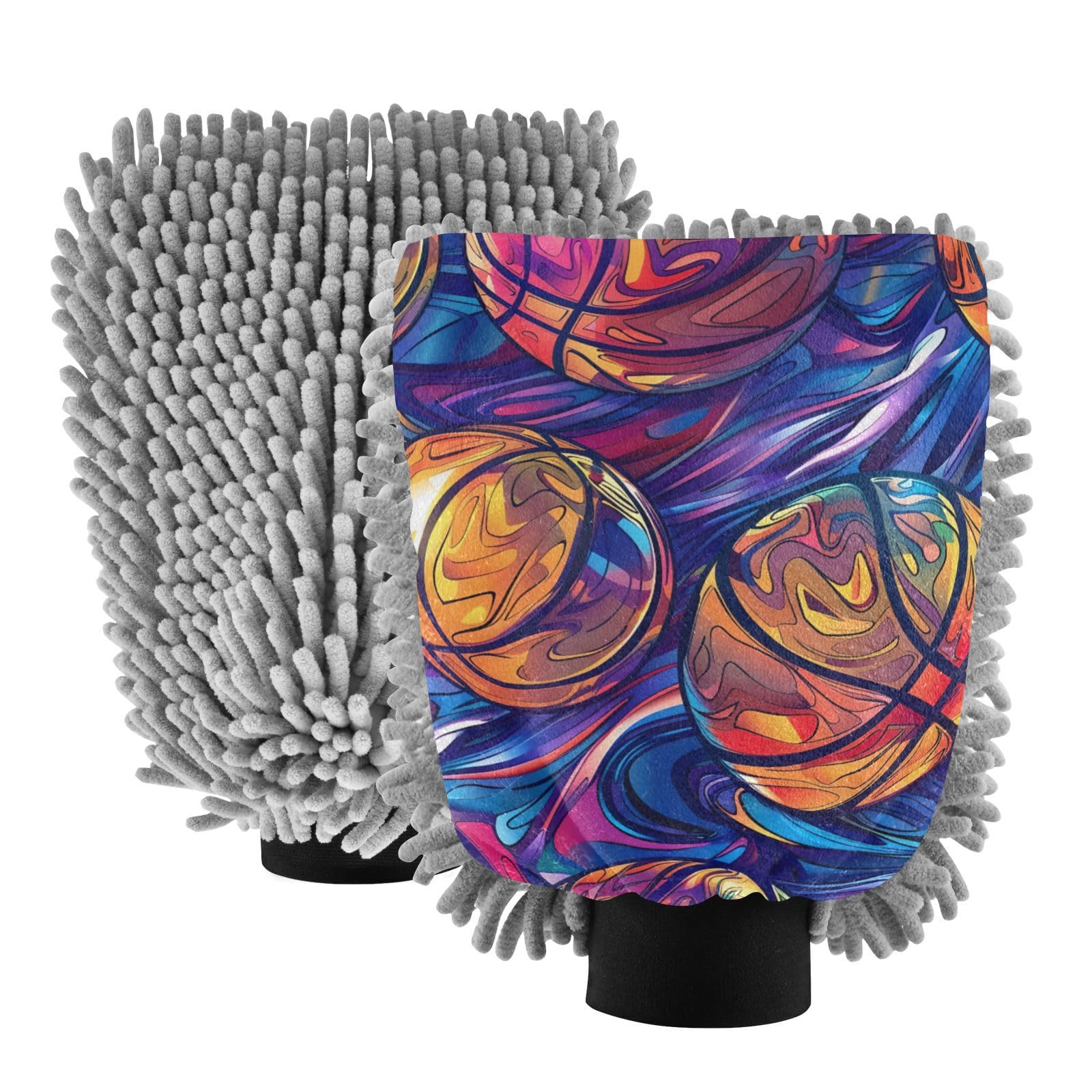 IOACIY Absorbent Microfiber Car Wash Drying Mitts, 2 Pack, Scratch-Free & Lint-Free, Rich Foam, Highly Absorbent, Double Sided, Wash Mitt Perfect for Car Washing, M, Basketball (11)