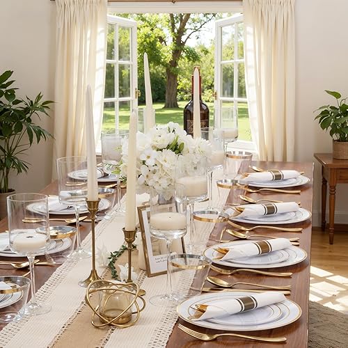 Miniatura 5 de Juego de vajilla dorada de 350 piezas para 50 invitados, platos de plástico dorado con cubiertos desechables que incluyen 50 platos de cena, 50