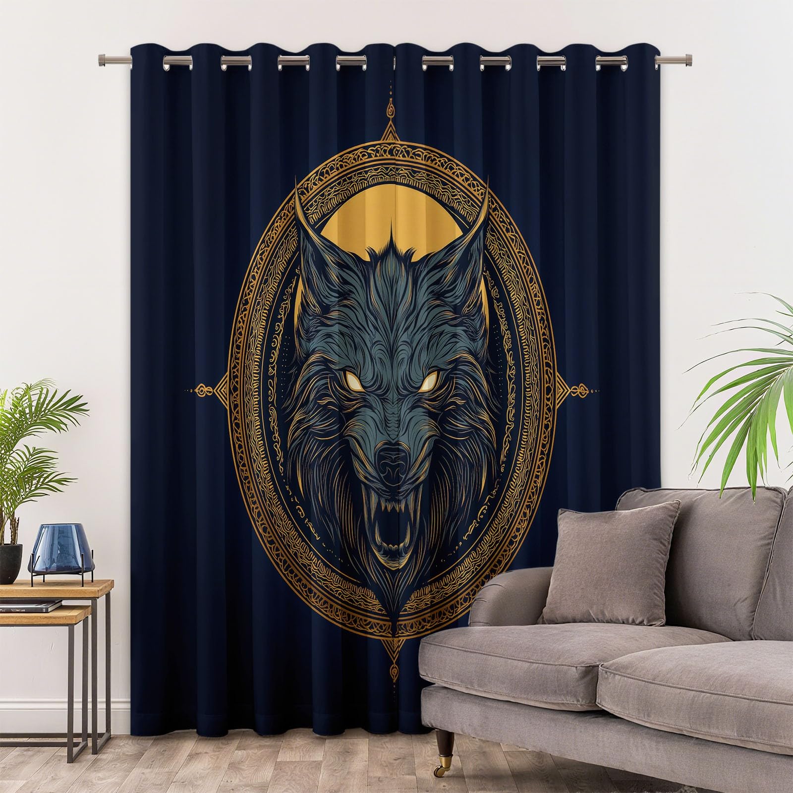 Zasłona zaciemniająca gniewny wilk głowa logo anime runa wiszące nieprzezroczyste przelotki zasłona termoizolacyjna zasłony wewnętrzne do domu sypialni salonu okno, czarne 2 sztuki, szer. 140 x wys