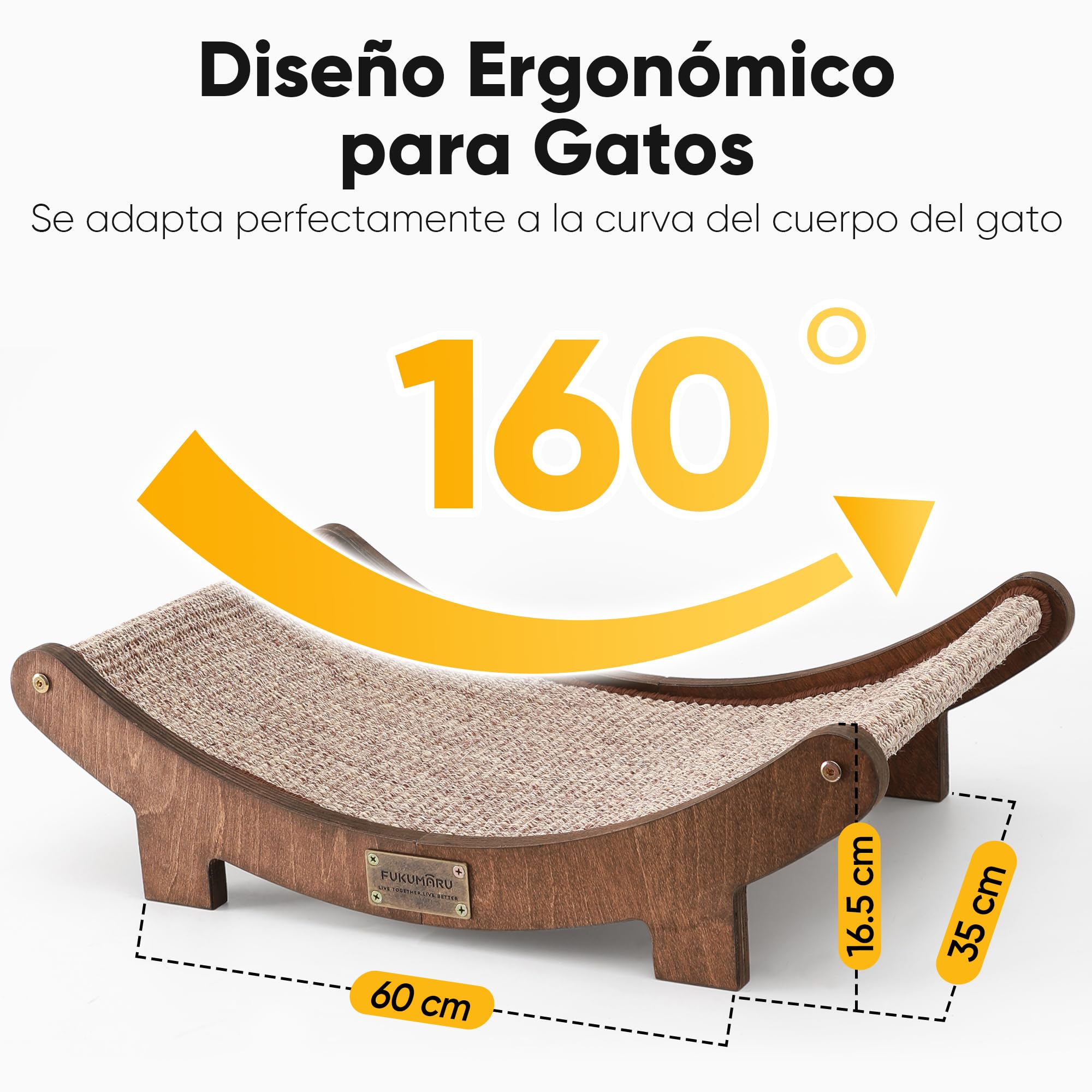 FUKUMARU Rascador de sisal en Madera, 60 cm Cama rascadora Robusta para Gatos domésticos, Hamaca de sisal 100% Natural, Base de Madera Maciza para Dormir y rascar uñas (Acabado Nogal)