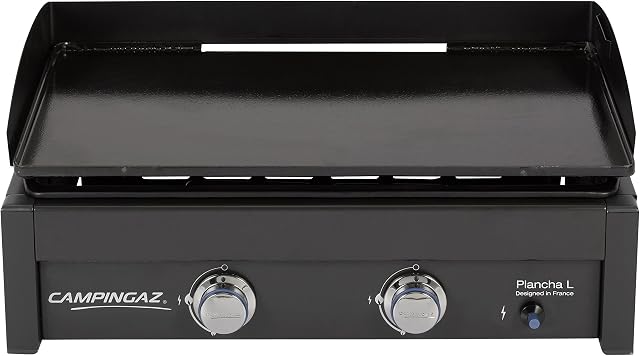 Campingaz Gas Plancha L, 2 Stainless Steel Burner Tabletop Gas BBQ, 7.5kW Power, Portable Table Ttop Grill, Large Non-Stick Steel Griddle, Teppanyaki Cooking Plate