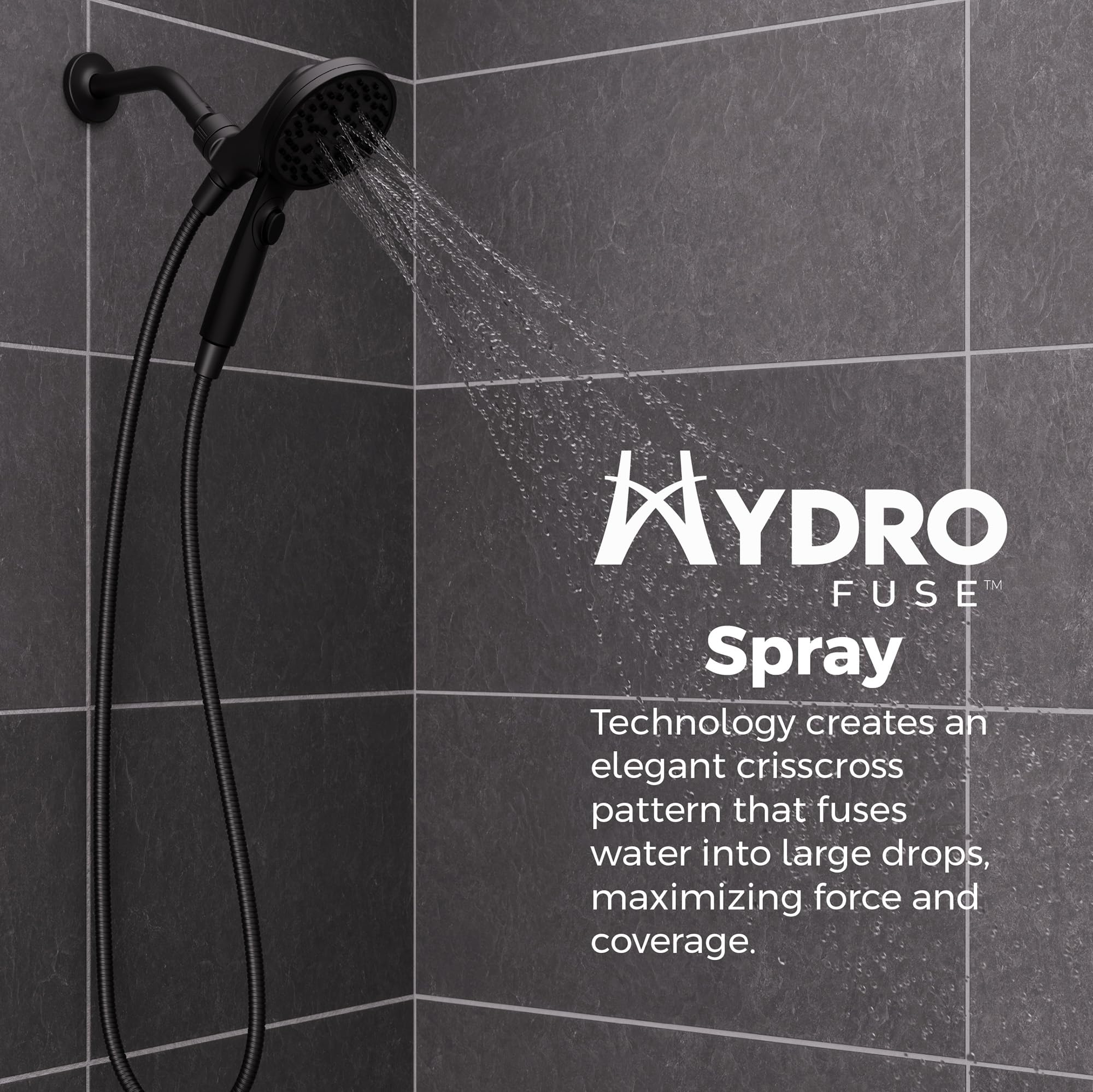 Pfister HydroFuse Ręczna słuchawka prysznicowa z wężem, magnetycznym mocowaniem, 6 funkcjami, przepływem 9 l/min, wykończeniem Spot Defense w kolorze matowej czerni, 016HFM01SDB