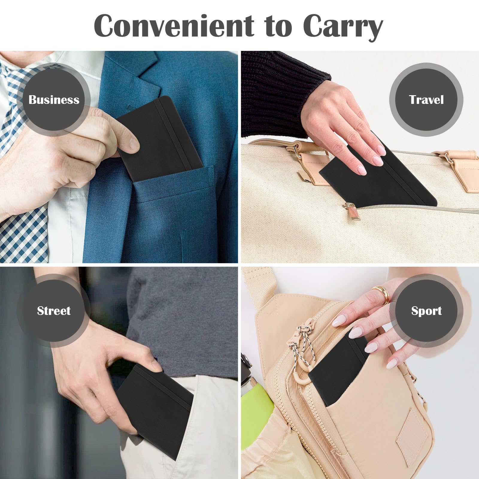 MicroSpark Taccuino tascabile, confezione da 2 quaderni piccoli, 8,9 x 14 cm, mini taccuino con adesivi, punteggiato, 160 pagine, carta spessa 100 g/m², copertina rigida, nero