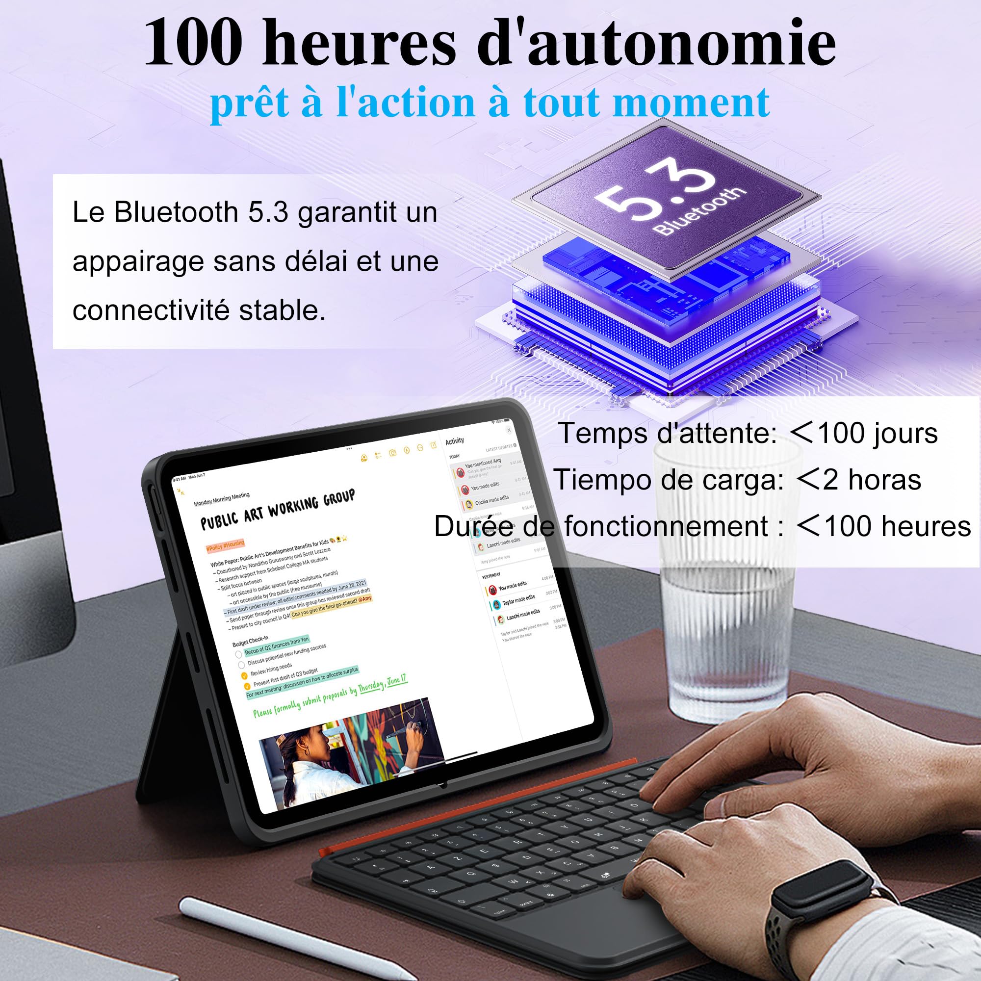 WIWU Clavier iPad Air 13 Pouces M4/M3/M2 Pro 12.9",Étui MagnétiqueDétachable avec Support Réglable 7 Couleurs Rétroéclairées avec Pavé Tactile (Noir, pour Air 13" M4/M3/M2 et Pro 12.9" 6/5/4/3)