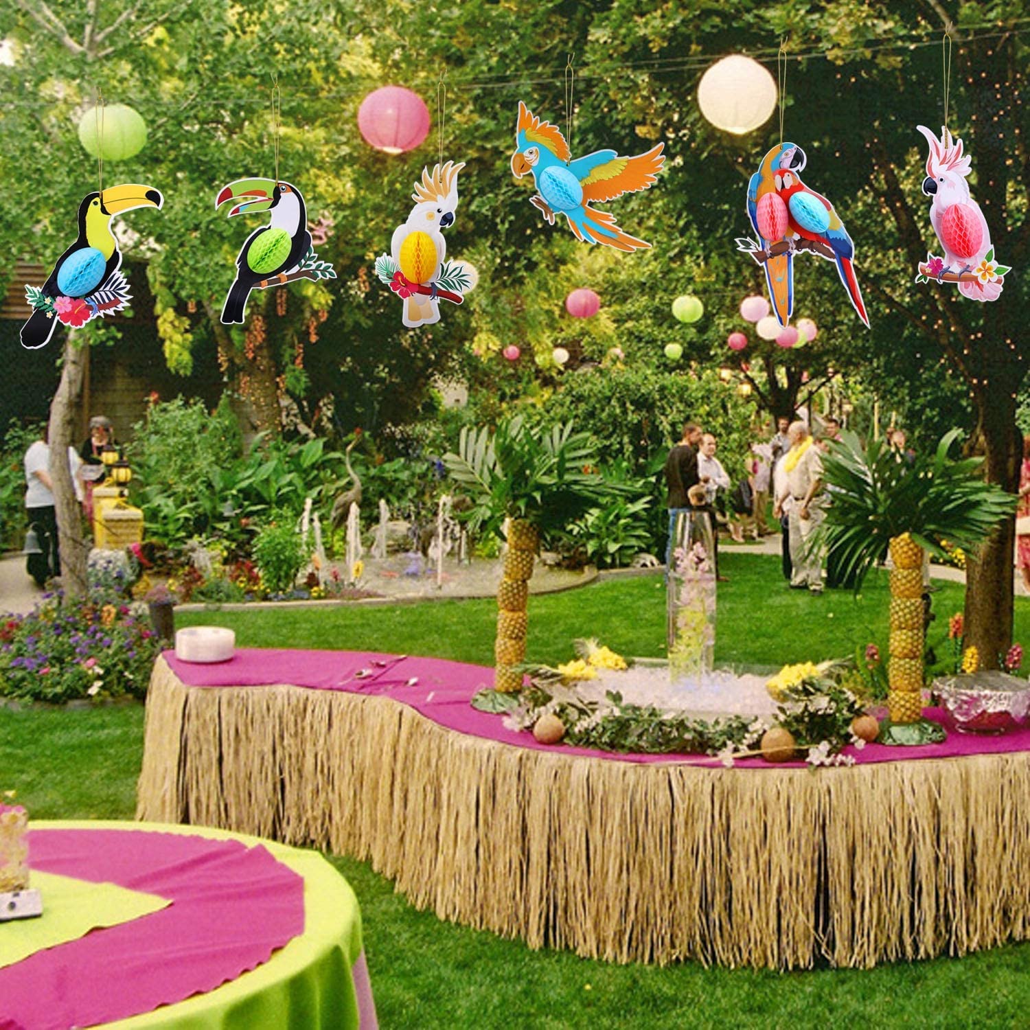 9 Décorations Suspendues Perroquets Tropicaux - Nid D'abeille En Carton - Pour Fête Jungle, Anniversaire