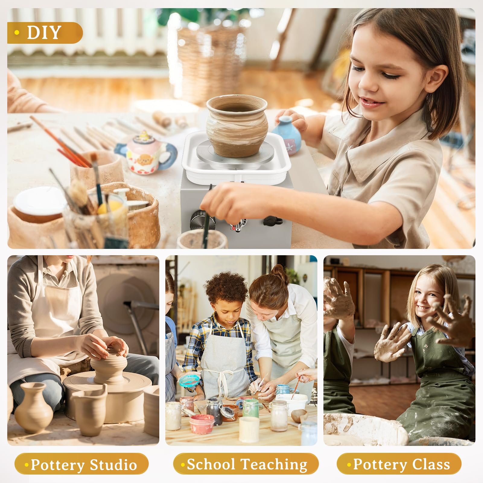 Töpferscheibe, Kooeuru Töpferscheibe Elektrisch 2000 U/min Einstellbare Geschwindigkeit, Pottery Wheel mit 10/6,5 cm Großen Platten, Formwerkzeugen, Töpferscheibe Kinder und Erwachsene (Grau)