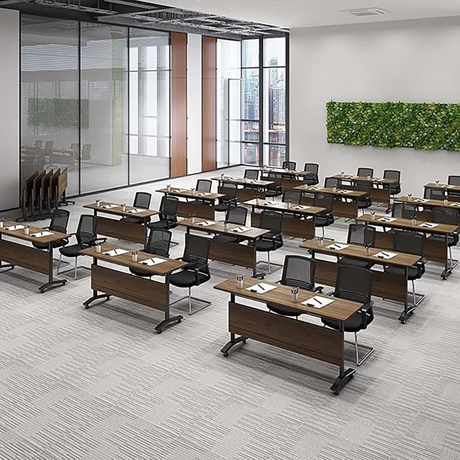 Schulungstisch, 1,4 m (4,6 Fuß) Konferenztisch, klappbar mit feststellbaren Rollen – mobil, Walnussholz, klappbar, für 2–10 Personen, Schulungstische für Büro, Homeoffice, robust