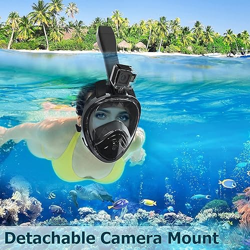 Miniatura 7 de Relity Máscara de esnórquel de cara completa con sistema de respiración mejorado, vista panorámica plegable de 180 antifugas, equipo de esnórquel