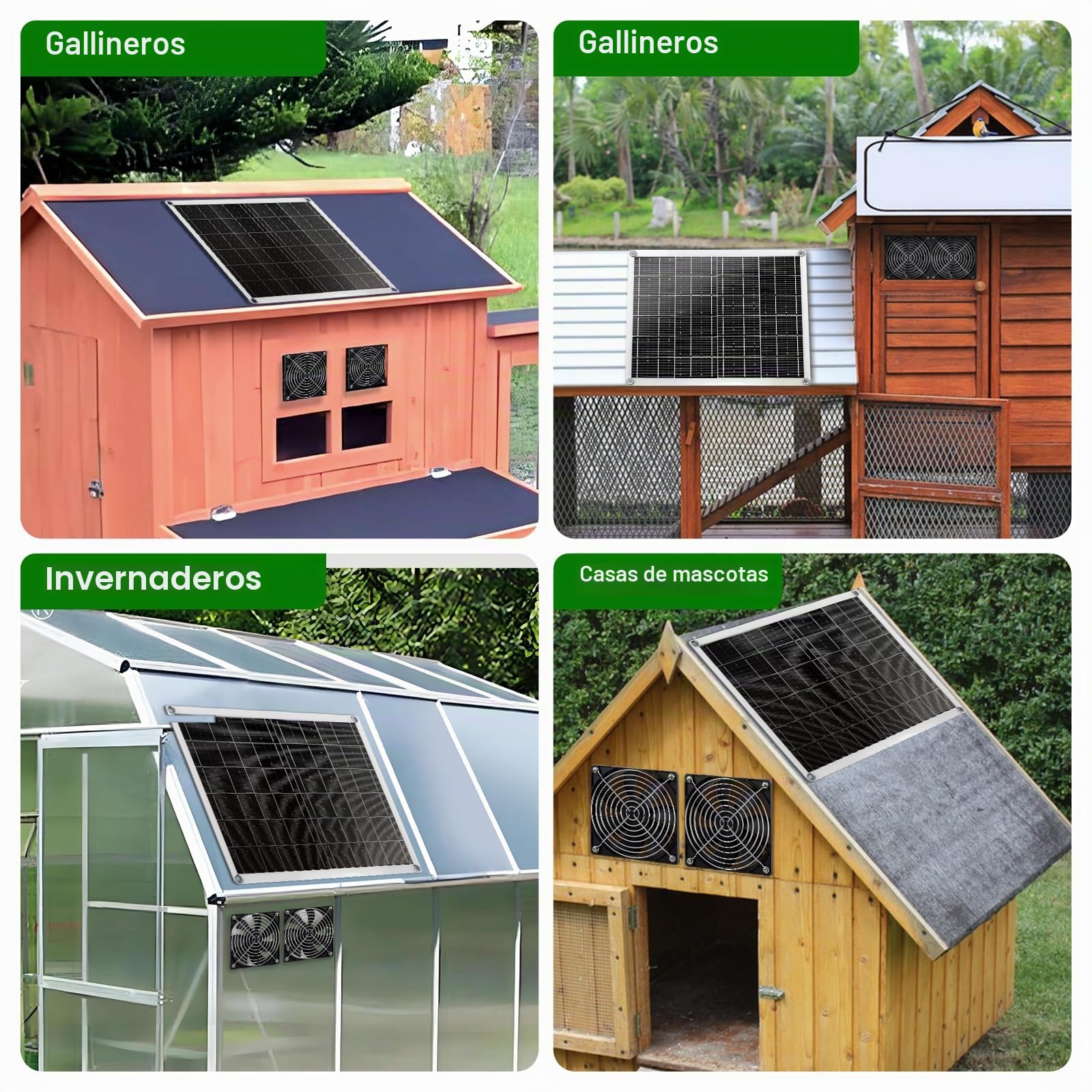 Ventilador solar, ventilador de panel solar de 15 W con dos ventiladores impermeables IP67 para gallineros pequeños, invernaderos, cobertizos, casas de mascotas, entrada o escape de aire