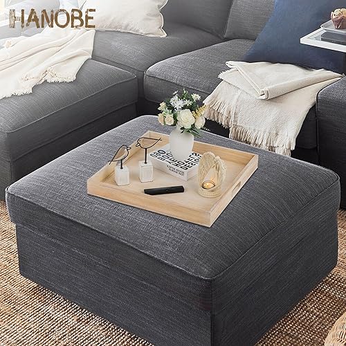 Miniatura 4 de Hanobe Bandeja otomana cuadrada grande bandeja extra grande para servir con asas, bandejas decorativas de madera rústica, mesa auxiliar, decoración