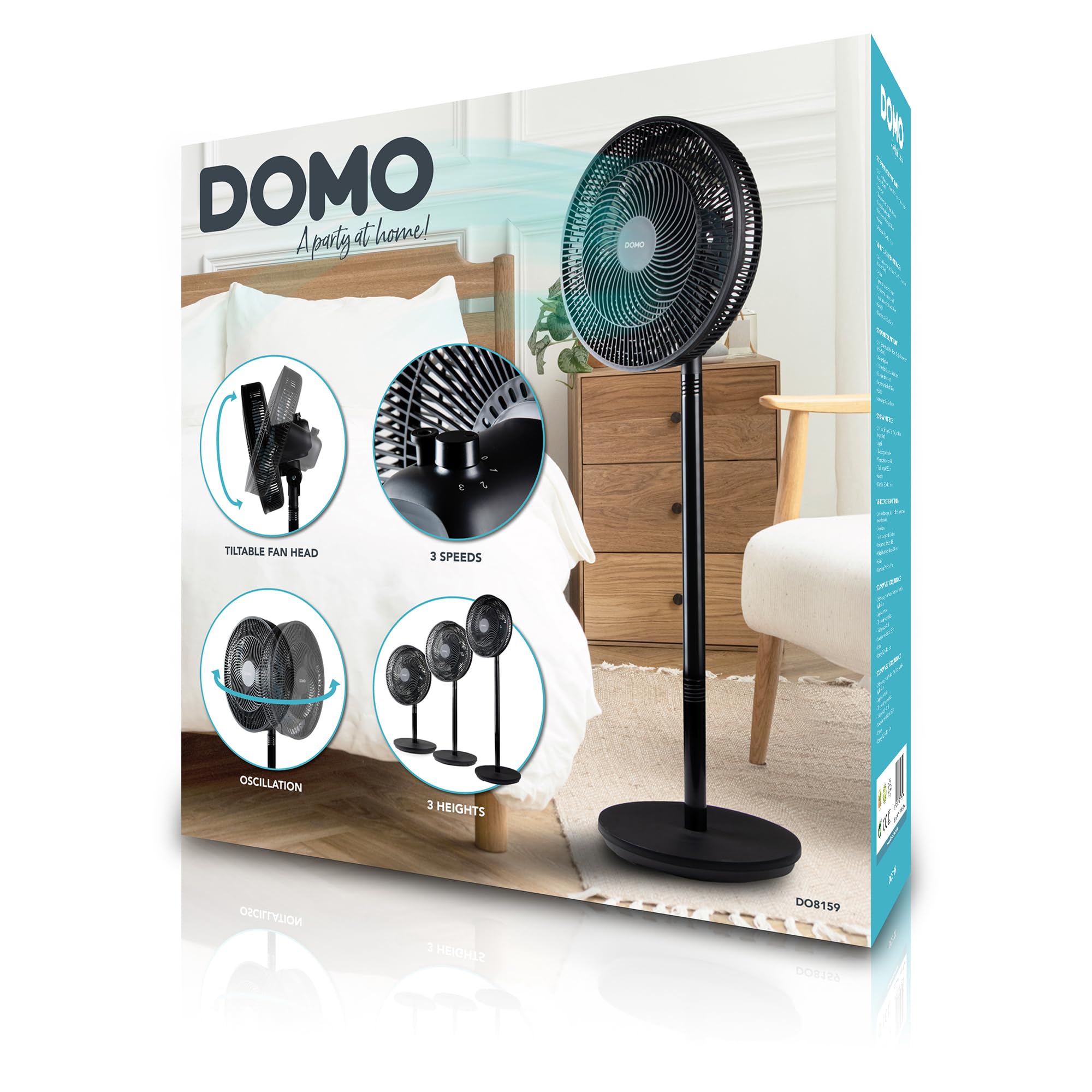 DOMO DO8159 wentylator stojący 2 w 1 Multiblade – wentylator z 7 łopatkami – cichy 44 dB – 3 poziomy oscylacji – regulacja wysokości – wentylator kolumnowy do sypialni i salonu