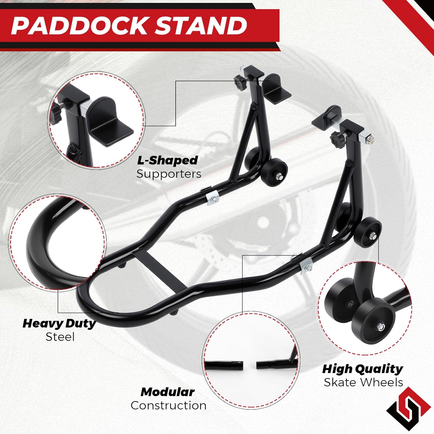 Motorcycle Rear Wheel Stand,882lbs/400kg Load Capacity Lift with U + L Fork Swingarm Spool, Heavy Duty Rear Wheel Stand Motorcycle Lift Jack Stand, fit for Suzuki Yamaha Honda Kawasaki, Black