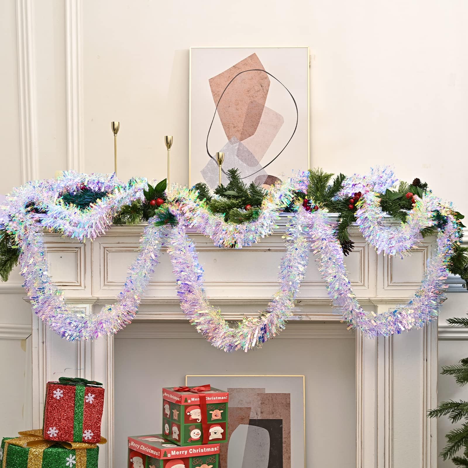 HOVUK 5 Ghirlande Natalizie Iridescenti 2 M, Olografiche, Bianco, Per Albero E Decorazioni Festa