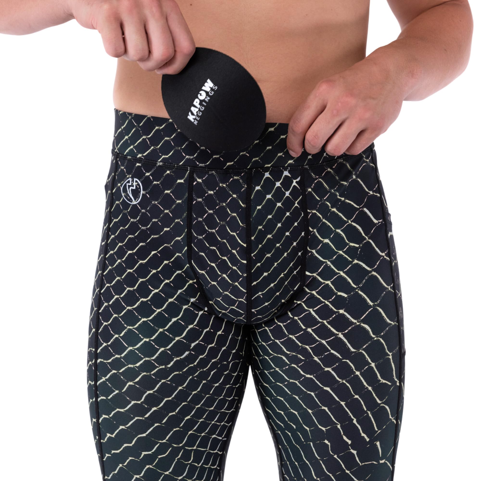 Kapow Meggings Herren Performance Leggings mit abnehmbarem Frontpolster - Sportliche Kompressionsleggings mit Taschen, ideal für Laufen, Fitness und Training