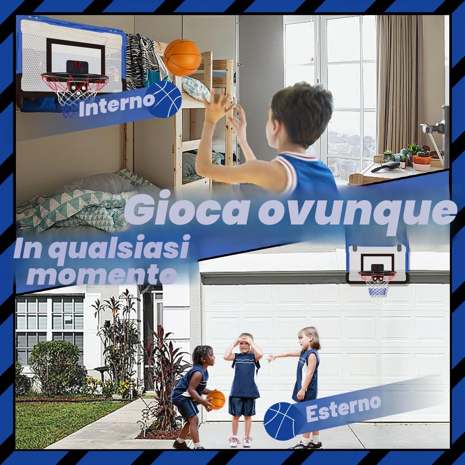TEUVO Mini Canestro Basket da Camera con Punteggio Automatico Interno Esterno Canestro Basket Bambini 5 6 7 8 9 10 Anni per Casa Porta 4 Pallone Basket Giocattoli Mini Hoop Regalo per Ragazzi Ragazzee
