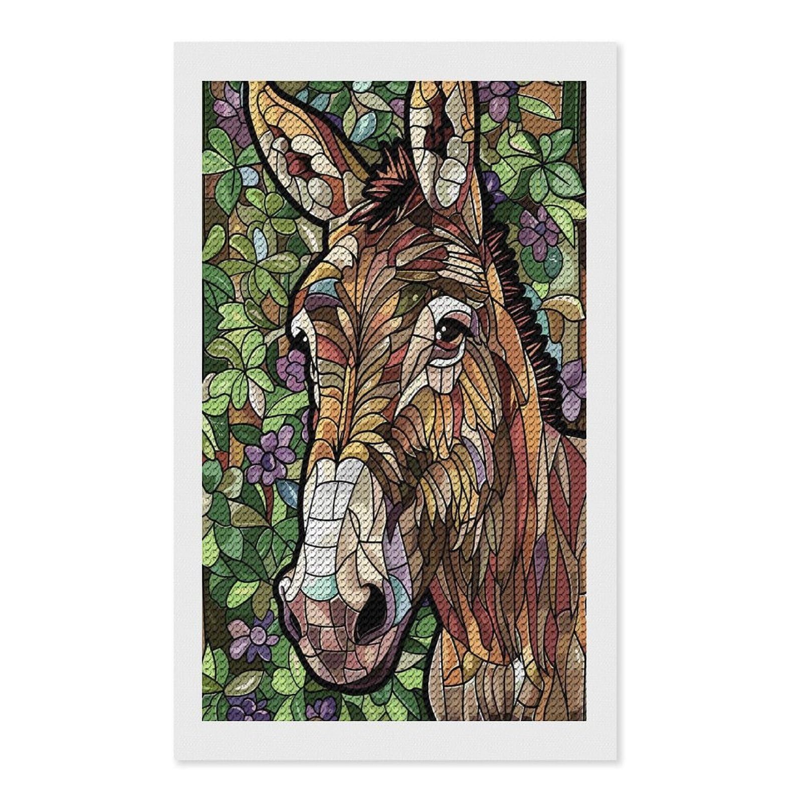 Junmoney Stained Glass Donkey Portrait Diamond Art Canvas 12"x20", Decorate Your Room, Mindful Craft Activity, Cosy Home Accent, Thoughtful Handmade Gift