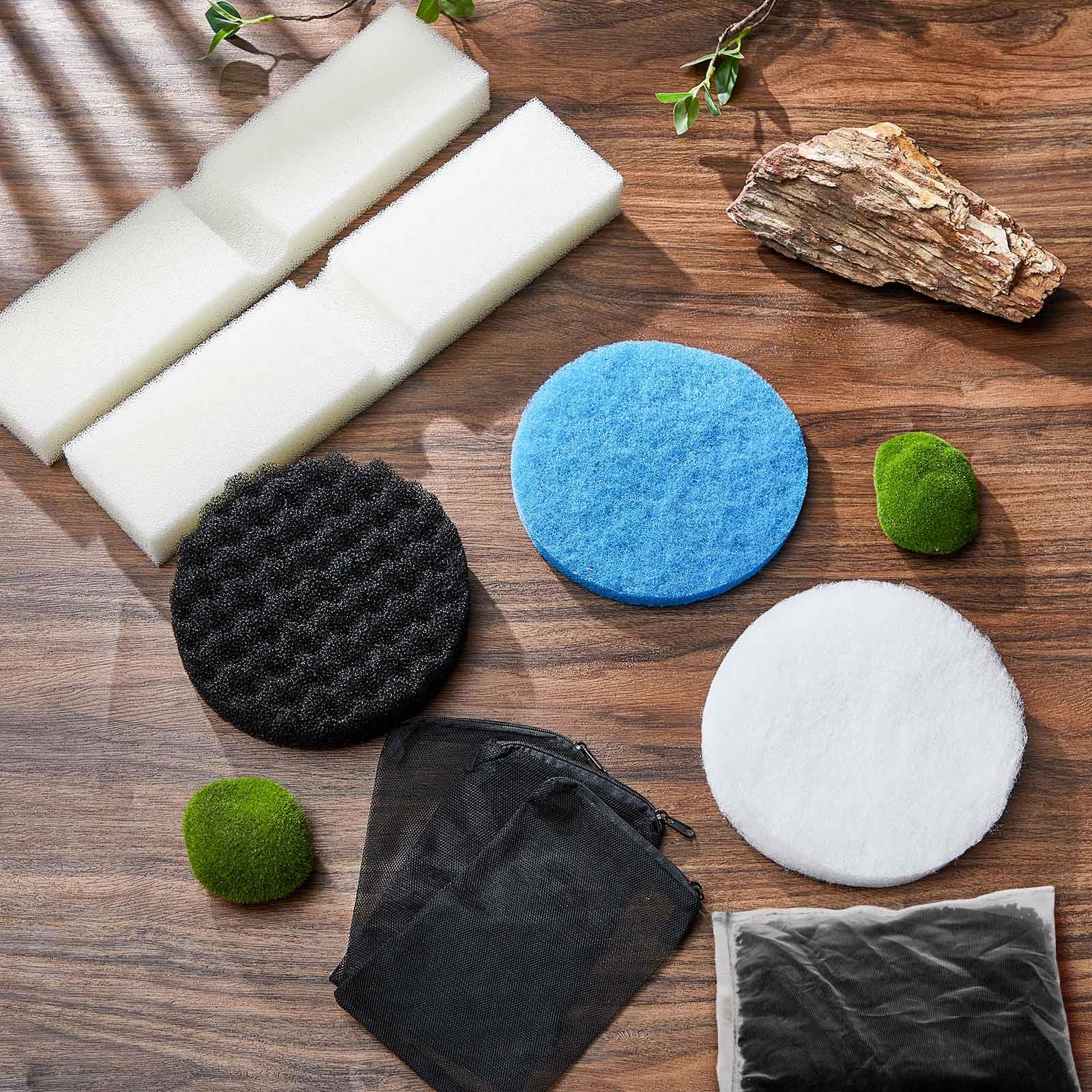 Threlaco Lot de 28 filtres de rechange comprenant des sacs de support rapides transparents/tampons de polissage à l'eau, tampons filtrants en mousse Fx compatibles avec les cartouches filtrantes