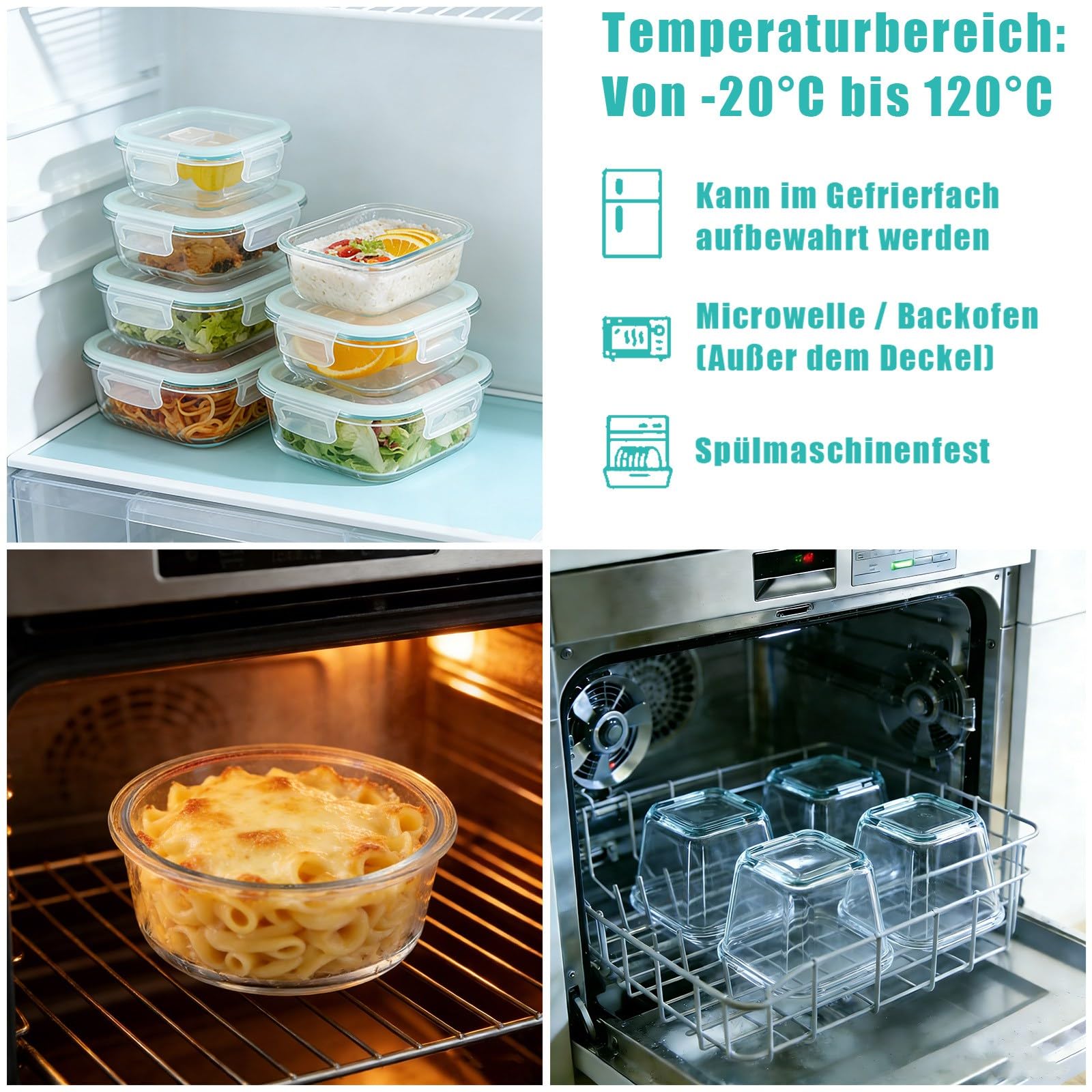 Lot de 24 récipients en verre avec couvercle, compensation de pression et joint en silicone – Passe au lave-vaisselle, au micro-ondes, hermétique pour la préparation de repas (320 x 2 + 370