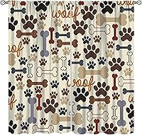 Vista 223 de Cortinas opacas con estampado de patas de perro, estampado de patas de perro y huesos, tratamiento de ventana, cortinas con aislamiento térmico
