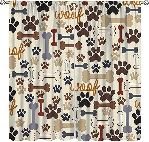 Miniatura 223 de Cortinas opacas con estampado de patas de perro, estampado de patas de perro y huesos, tratamiento de ventana, cortinas con aislamiento térmico