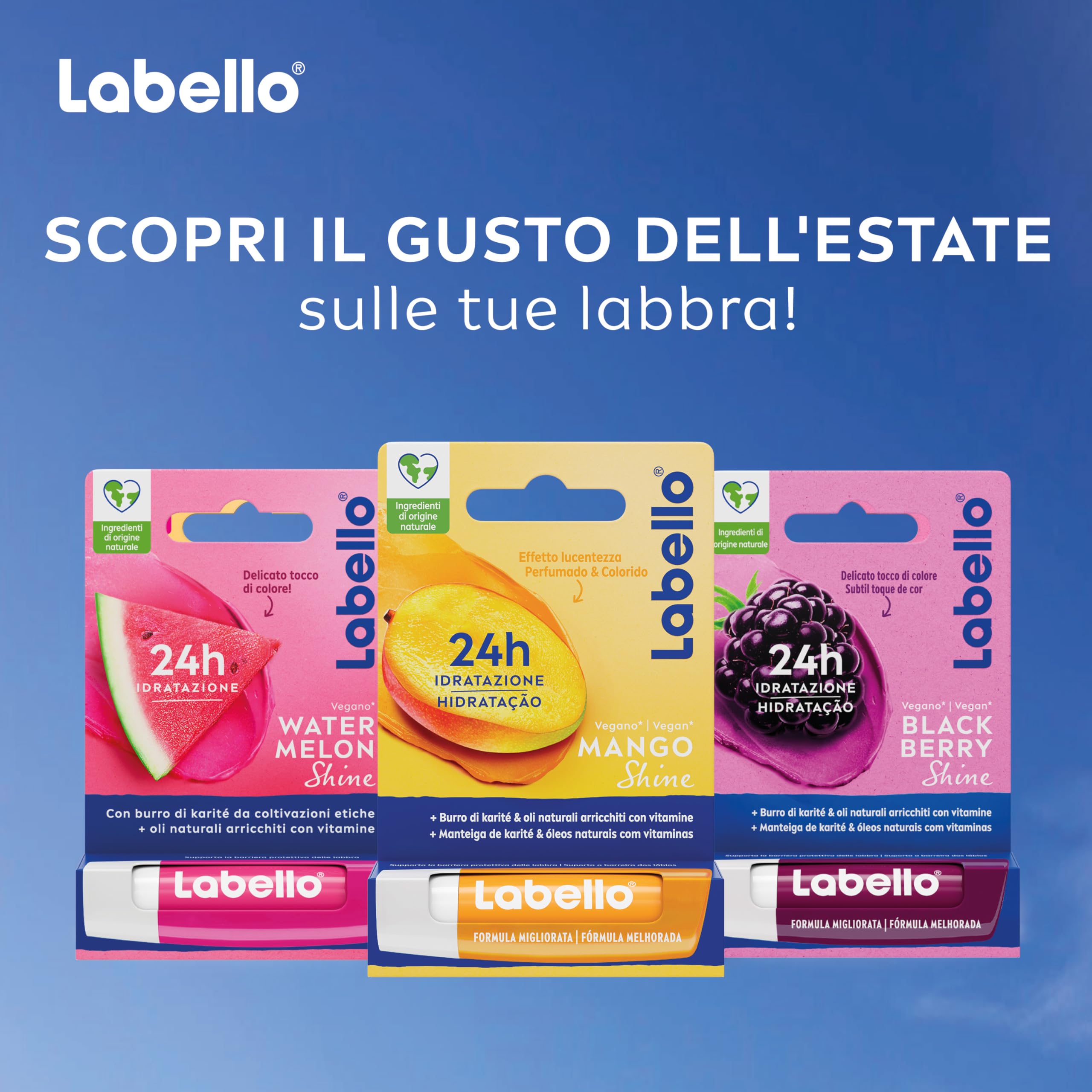 Labello Watermelon Shine Burrocacao labbra 4.8 g, Balsamo labbra colorato e nutriente all'aroma di Anguria con pigmenti scintillanti, Lip balm idratante per 24 ore con ingredienti di origine naturale