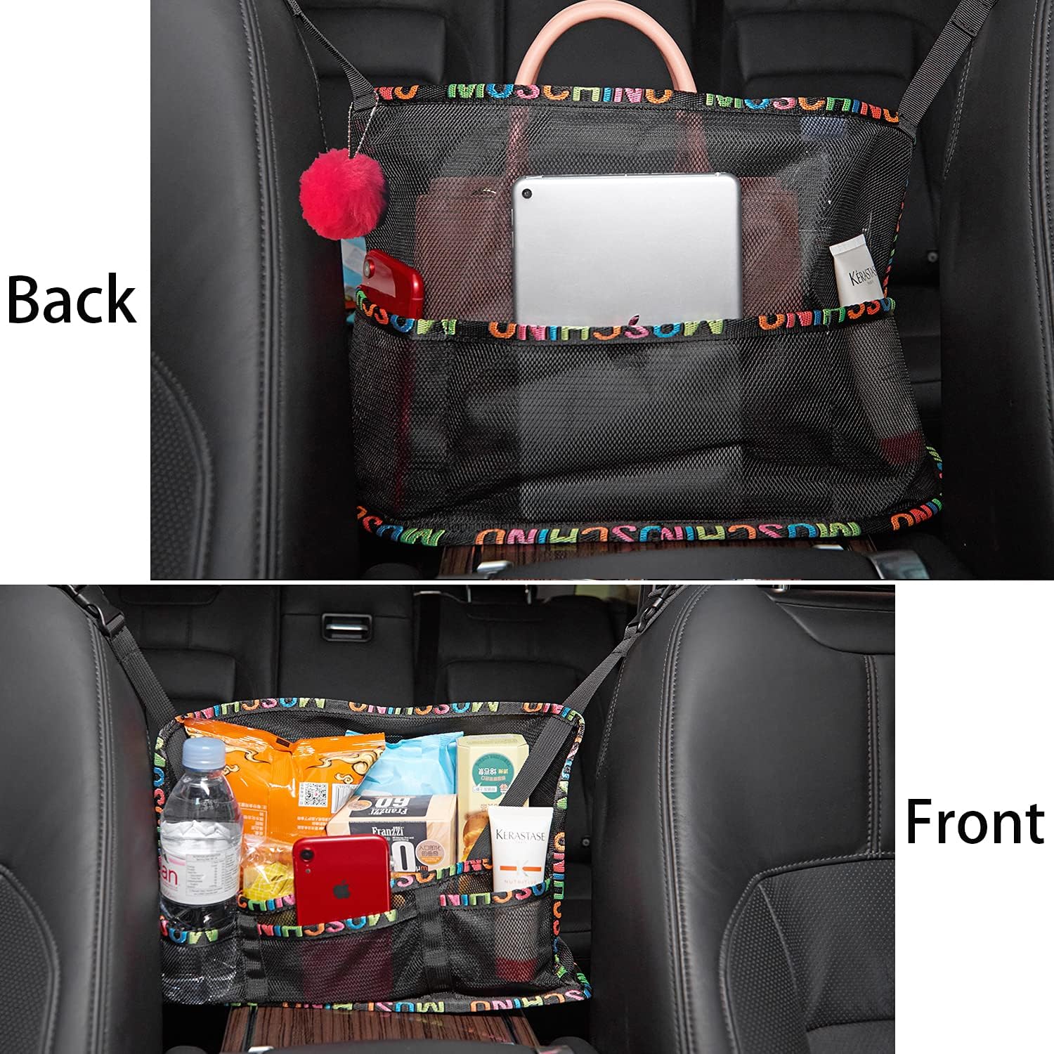 Ninitch Car Net Pocket Handbag Holder, Car Organizer Back Seat, Upgrade Handbag Purse Holder For Car, Large Capacity Car Net Bag Barrier of Back Seat Dog Kids Helps To Safe Driving (black) : Automotive