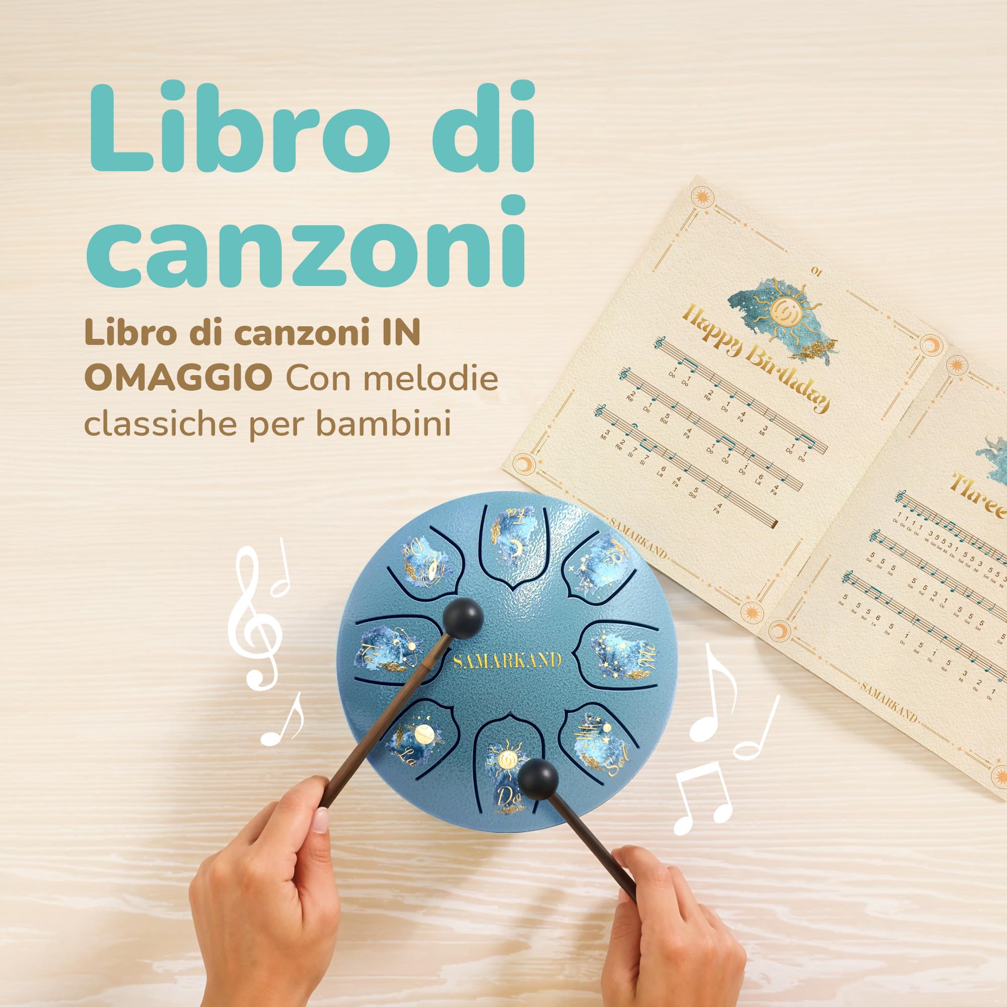 Strumenti Musicali Bambini - Kit sensoriale con Kalimba, Tamburo Oceanico E Bastone Della Pioggia: Suoni Per Calmare, Stimolare Creatività E Ritmo - Giochi Bambini 2 Anni, Giochi Bambini 1 Anno