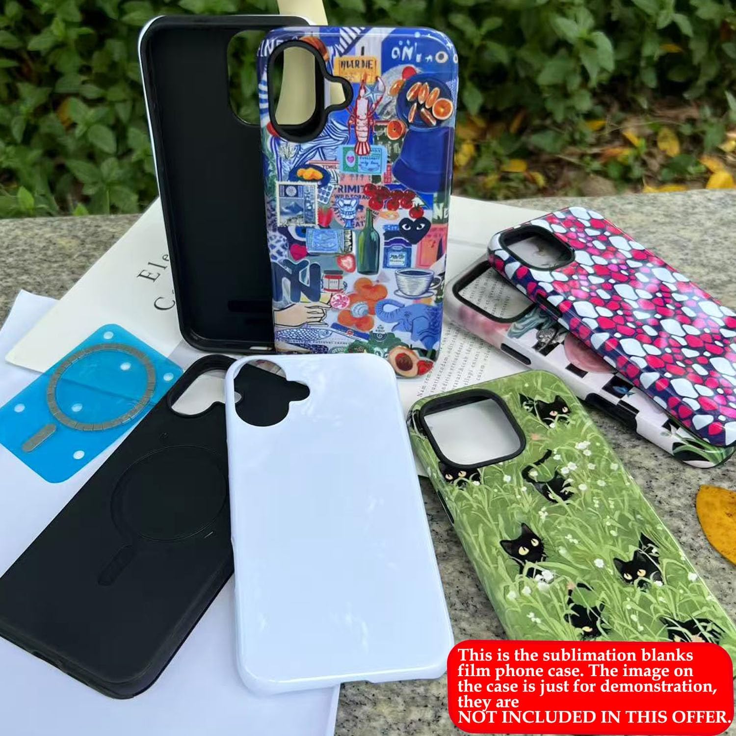 JUSTRY 5PCS 3D 2 in 1 Sublimation Film Phone Case for iPhone 16 Plus, Blank 3D Coated DIY Customizable Film Cases + Magnets, Bulk Covers Compatible with MagSafe Support Wireless Charging Glossy