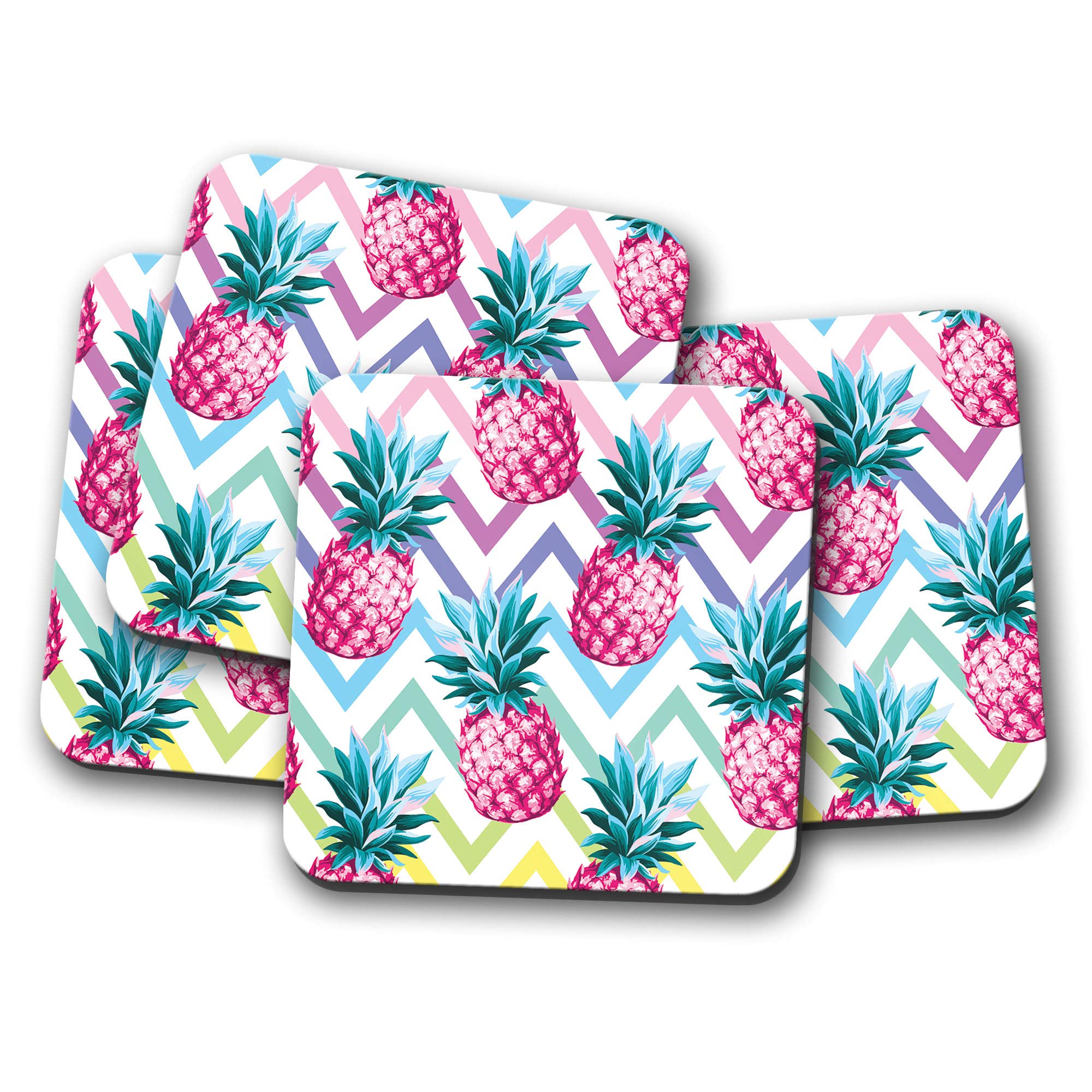 4 Set - Funky Pink Pineapple Coaster - Tropical Fruit Summer Girls #14859